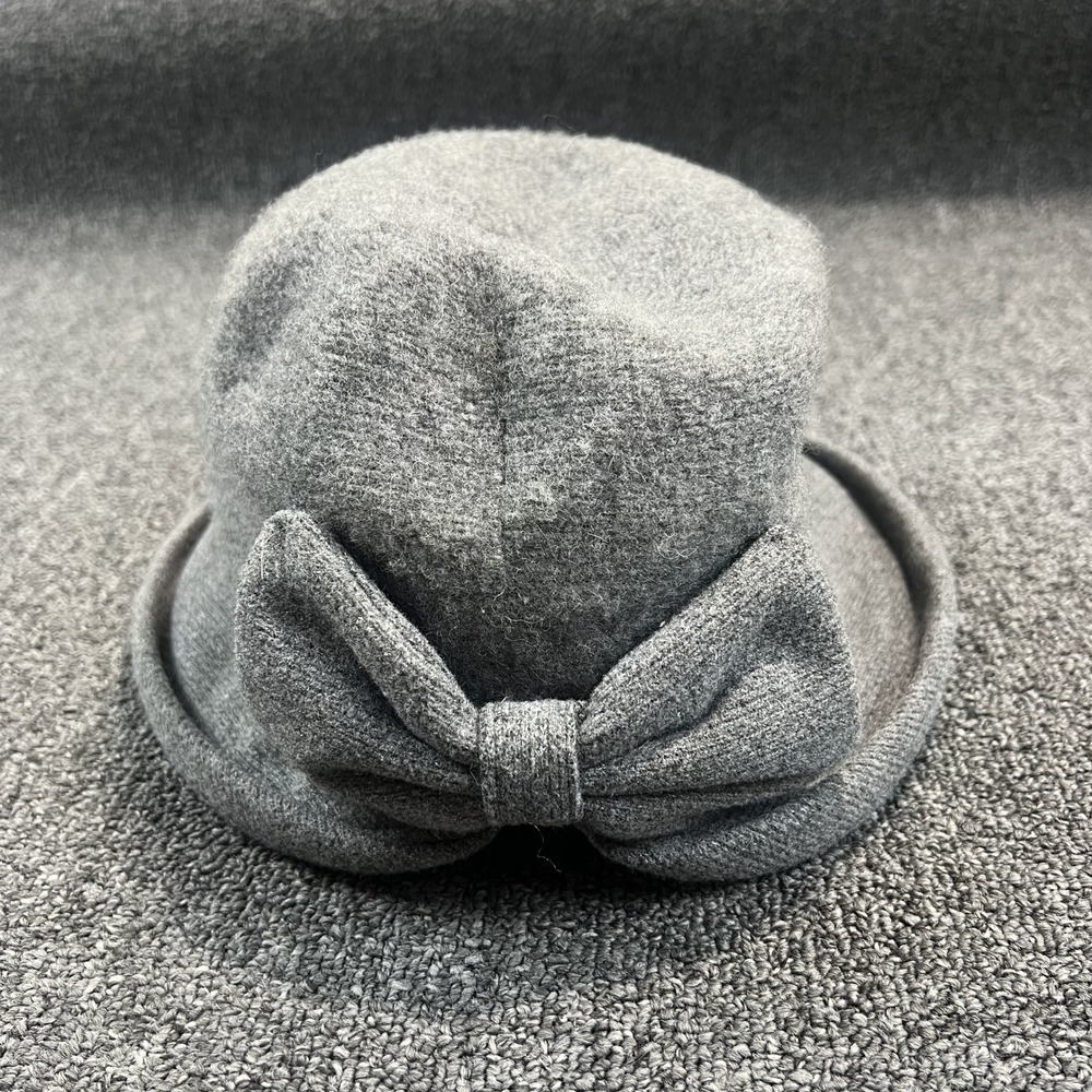 Vintage Aesthetic Grey Wool Blend Bow Cloche Hat One Size Winter Felt Fedora